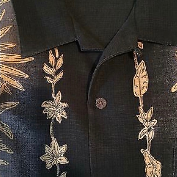 Tommy Bahama Black Floral Hawaiian Silk Shirt - Picture 5 of 6